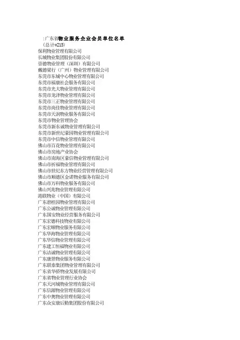 物业服务企业会员单位名单
