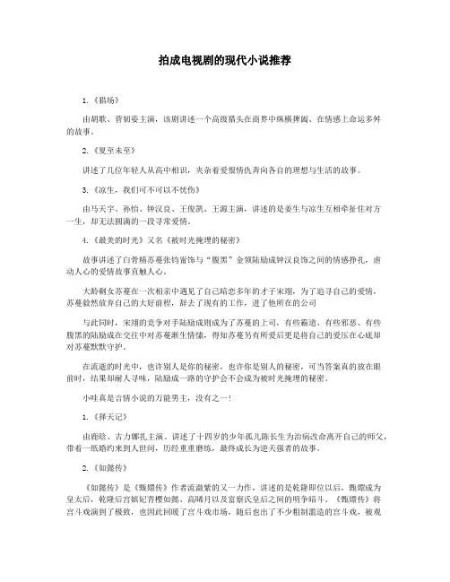 拍成电视剧的现代小说推荐