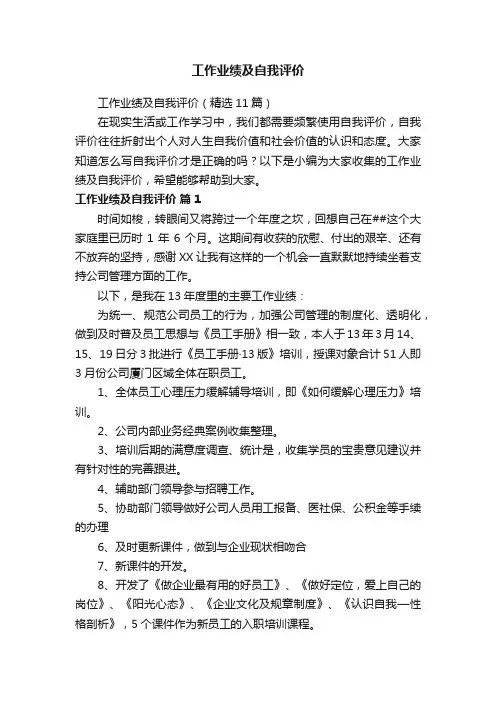 工作业绩及自我评价