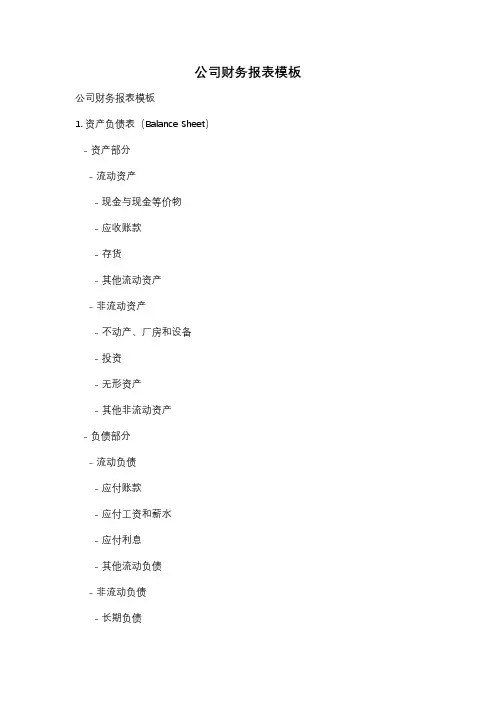 公司财务报表模板