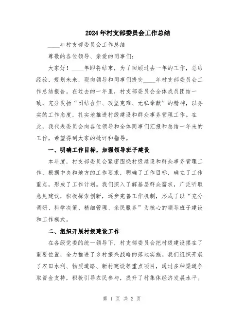 2024年村支部委员会工作总结