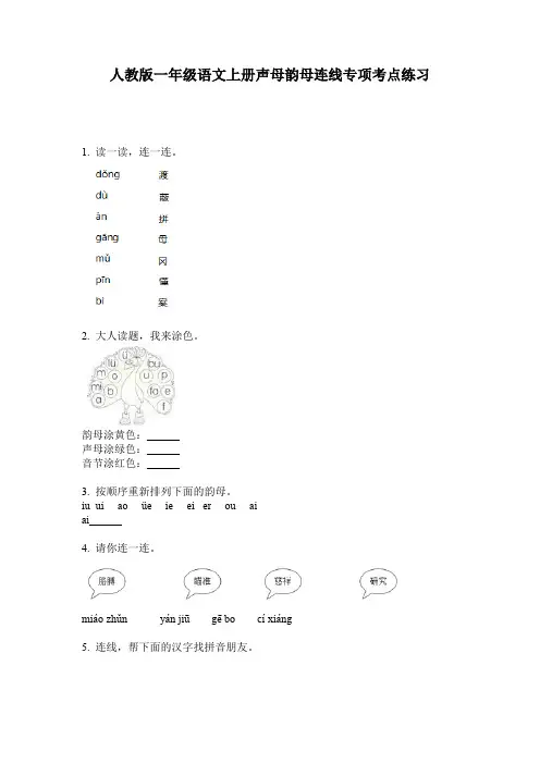 人教版一年级语文上册声母韵母连线专项考点练习