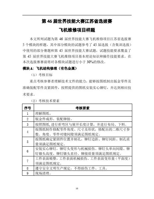 第46届世界技能大赛江苏省选拔赛飞机维修项目样题3.15(1)