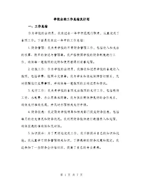 学校出纳工作总结及计划（三篇）