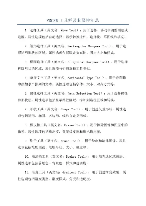PSCS6工具栏及其属性汇总