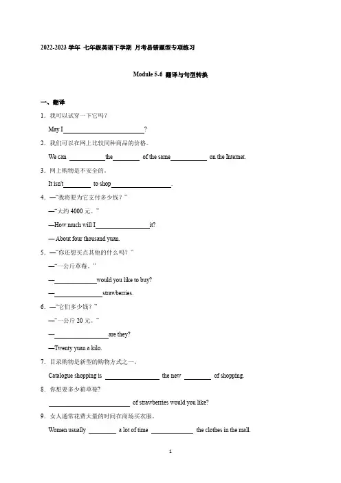 Module 5-6 易错题型：翻译与句型转换-2022-2023学年七年级英语下学期