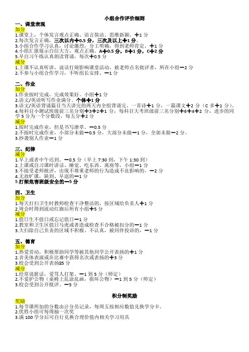 小学小组合作评价细则