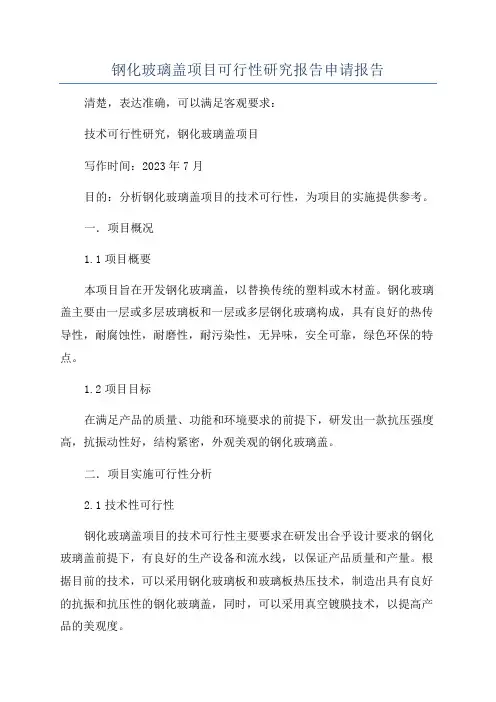 钢化玻璃盖项目可行性研究报告申请报告