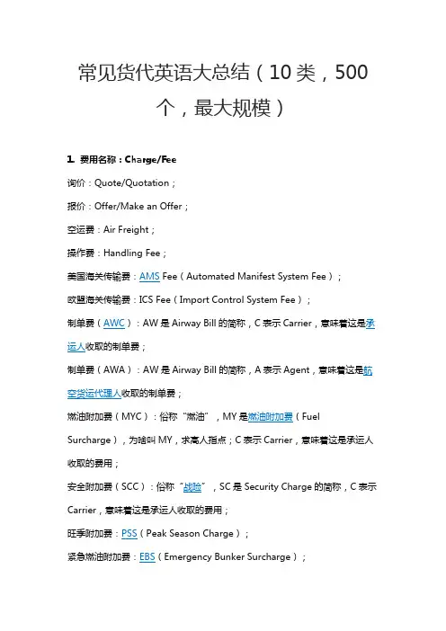 常见货代英语大总结