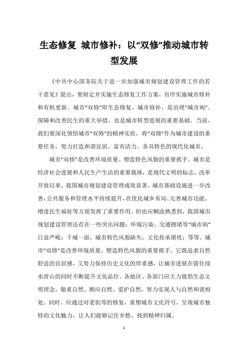 生态修复 城市修补：以“双修”推动城市转型发展