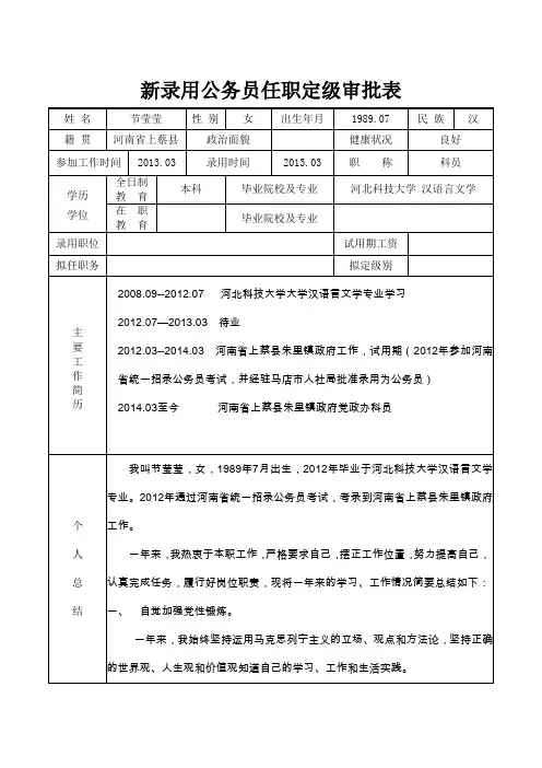 新录用公务员任职定级审批表(2)