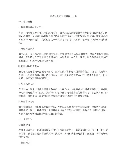 羽毛球专项学习目标与计划