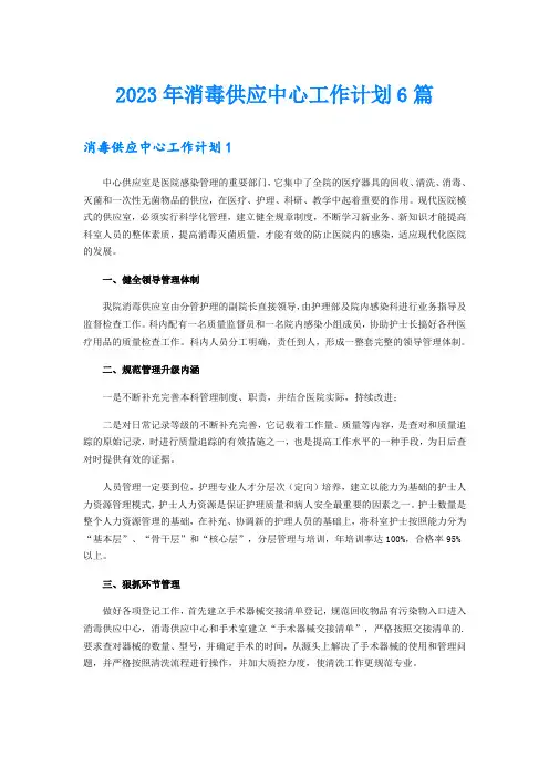 2023年消毒供应中心工作计划6篇