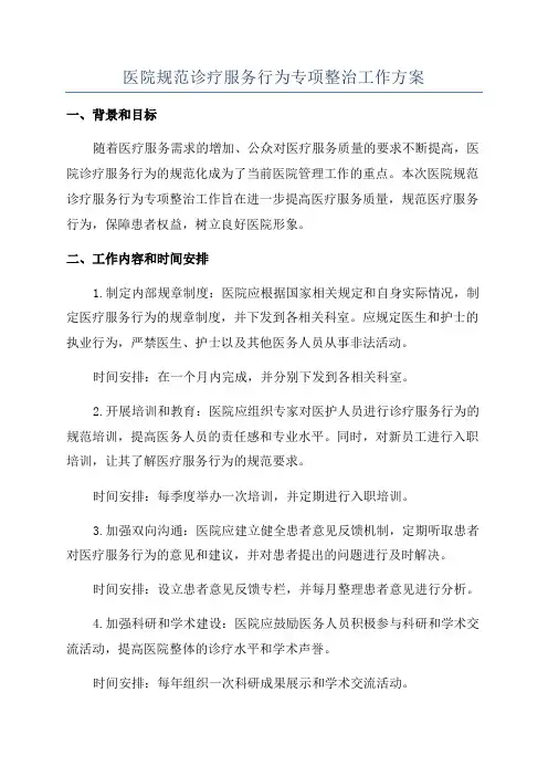 医院规范诊疗服务行为专项整治工作方案