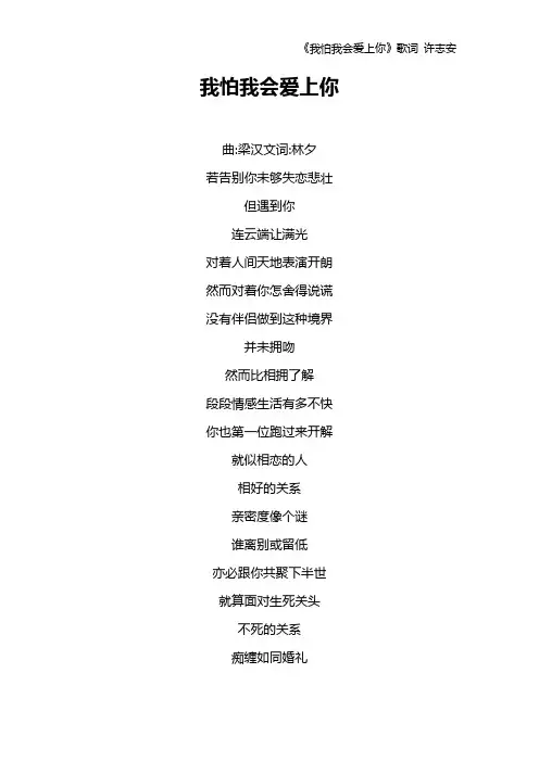 《我怕我会爱上你》歌词 许志安