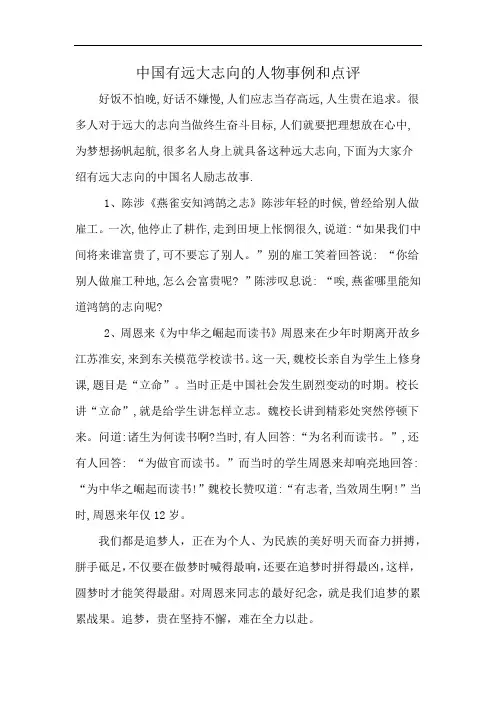 中国有远大志向的人物事例和点评