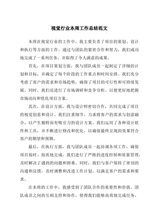 视觉行业本周工作总结范文