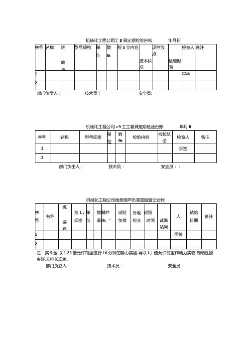 各类工器具定期检验台帐