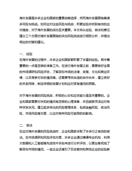 海外发展面临突出风险挑战的经验、做法及意见建议