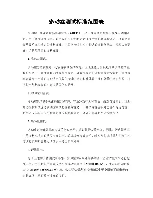 多动症测试标准范围表