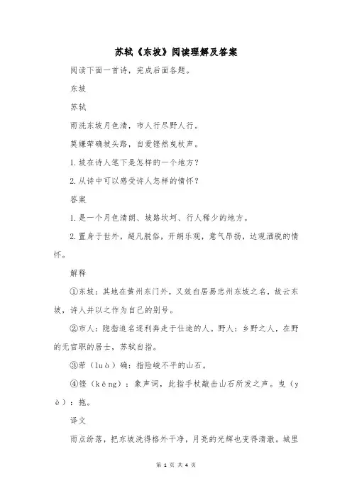 苏轼《东坡》阅读理解及答案