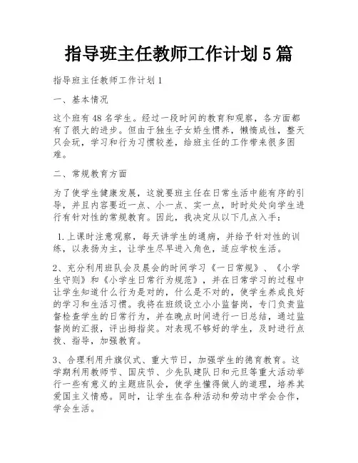 指导班主任教师工作计划5篇