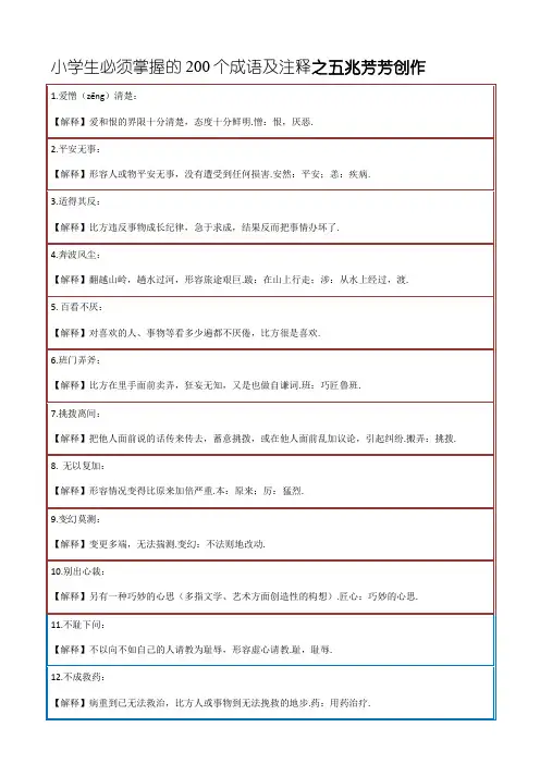 小学生必须掌握的200个成语及注释