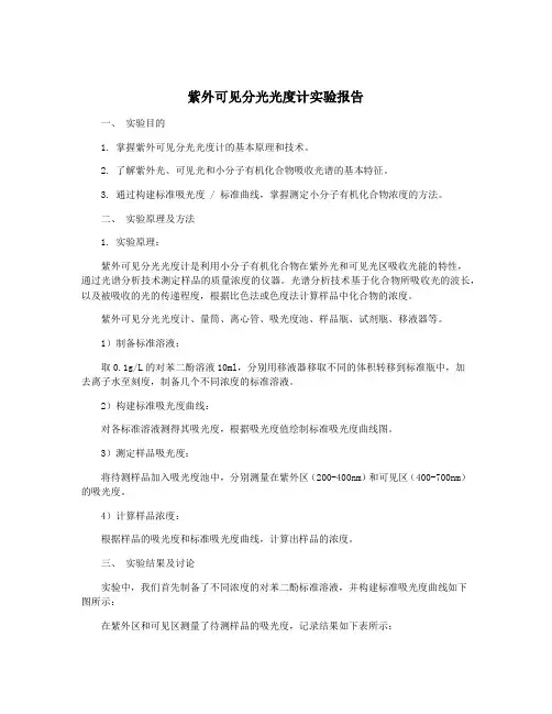 紫外可见分光光度计实验报告