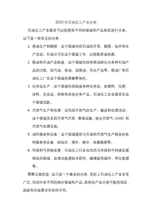 2023年石油化工产业分类