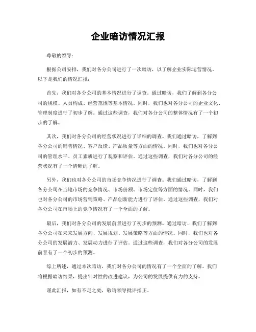 企业暗访情况汇报
