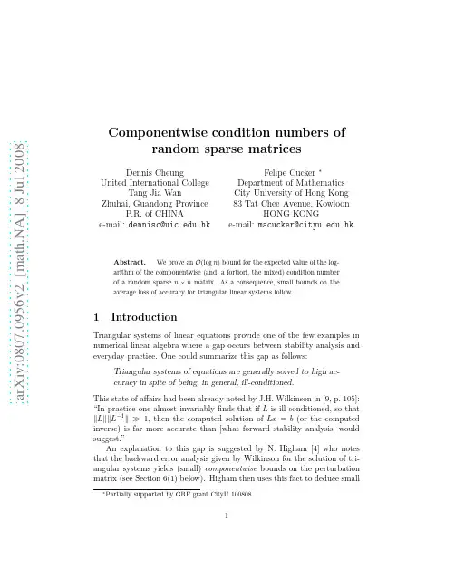 Componentwise condition numbers of random sparse matrices