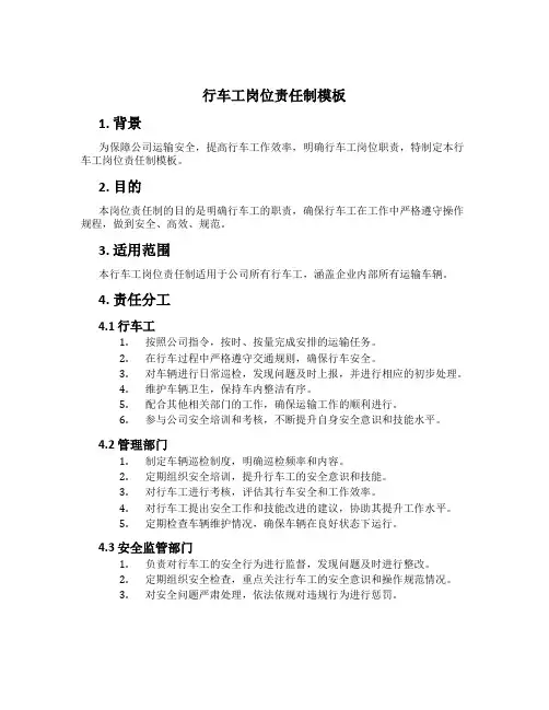 行车工岗位责任制模板