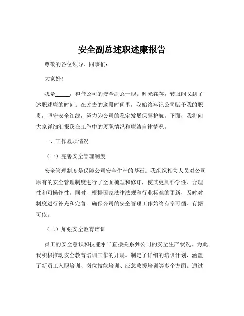 安全副总述职述廉报告