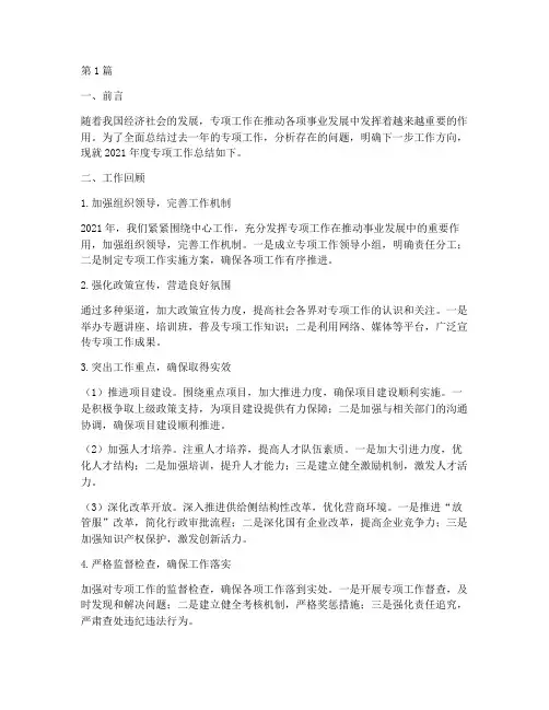 专项工作年度总结报告(3篇)