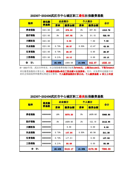 1-202307-202406武汉市社保缴费标准(最低及最高)