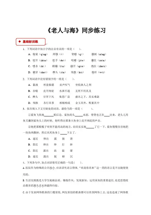 高中语文人教版必修三3 同步练习 《老人与海》人教