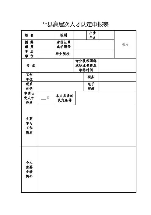 人才认定申报表