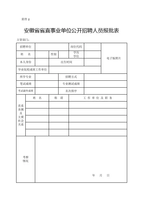 安徽省省直事业单位公开招聘人员报批表