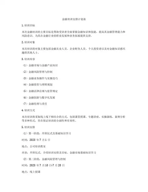 金融培训安排计划表