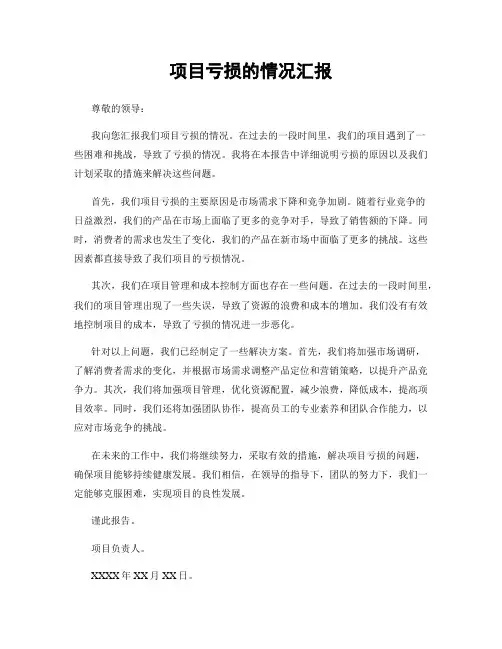 项目亏损的情况汇报