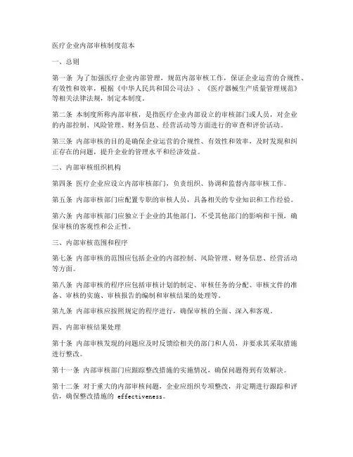 医疗企业内部审核制度范本