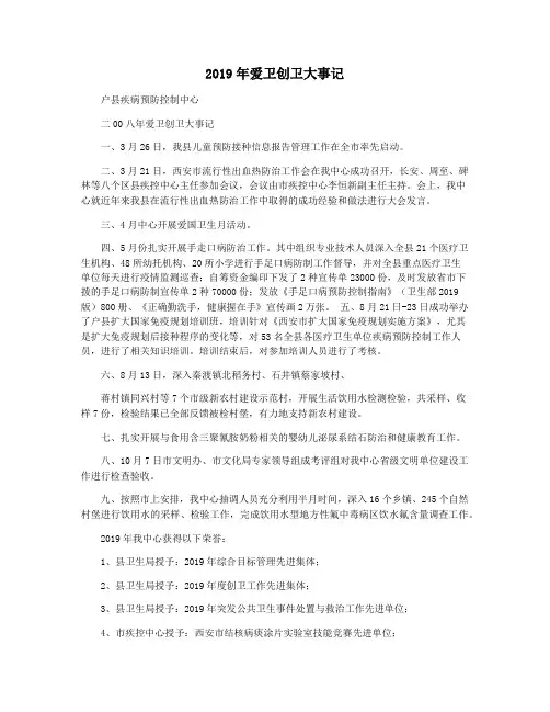 2019年爱卫创卫大事记