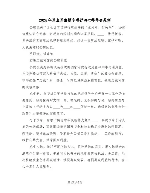 2024年五查五整顿专项行动心得体会范例(2篇)