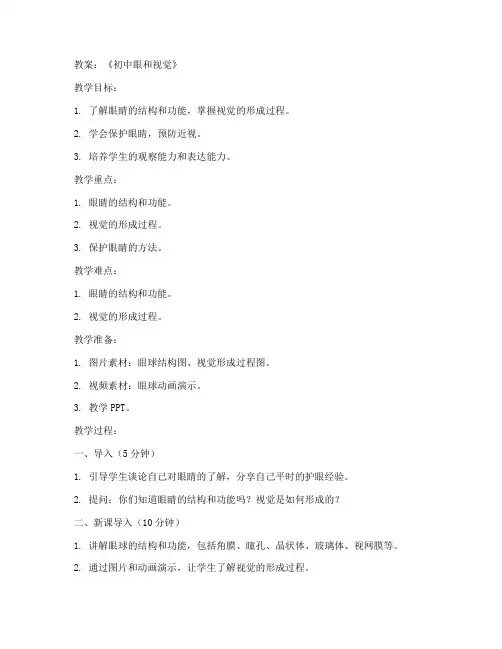 初中眼和视觉优秀教案