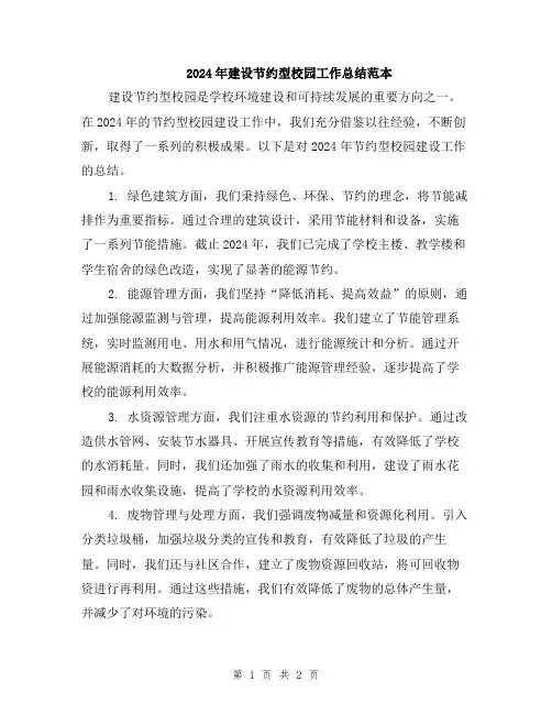 2024年建设节约型校园工作总结范本