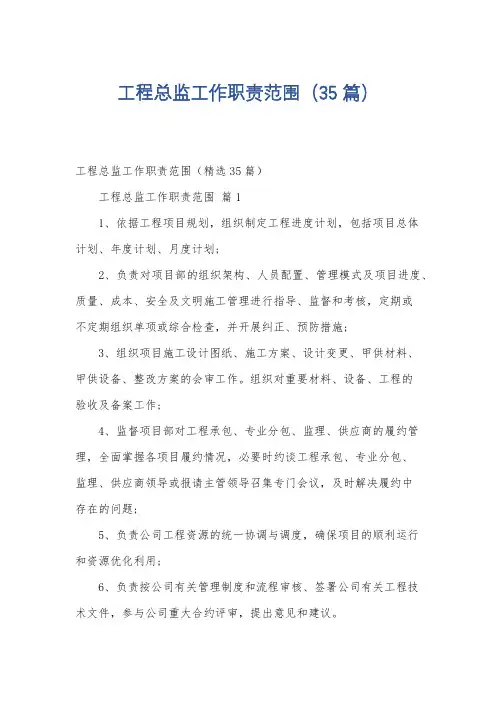 工程总监工作职责范围(35篇)