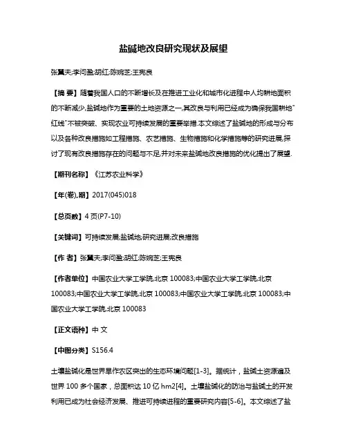 盐碱地改良研究现状及展望