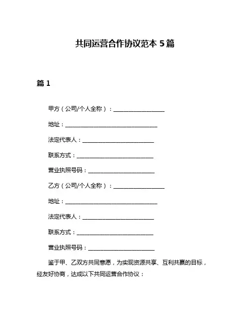 共同运营合作协议范本5篇