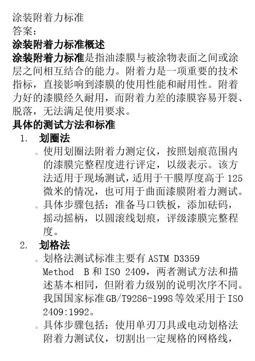 涂装附着力标准