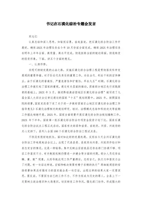 书记在石漠化综治专题会发言